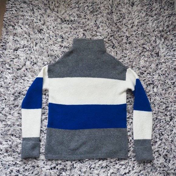 C&C California Mock Neck Wool Blend Blue Stripped Sweater - Picture 2 of 5